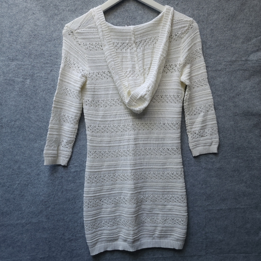 Tommy Bahama Crochet Pointelle Knit Swim Coverup Beach Sweater Hooded Dress - Picture 2 of 8